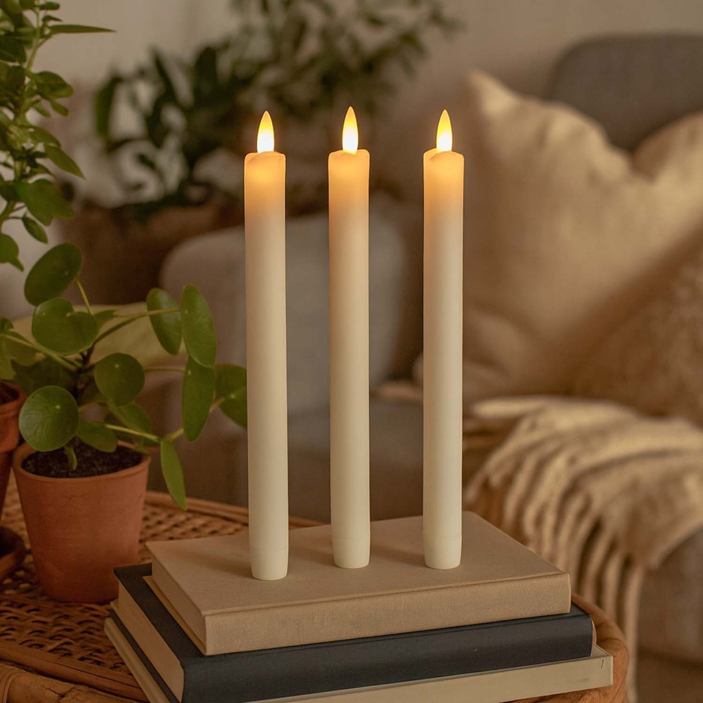 -pak Hvide Led Stearinlys  Flammeeffekt  ø2 2cm  Højde: 24 5cm  Kronelys  Inkl  Fjernb  Timer