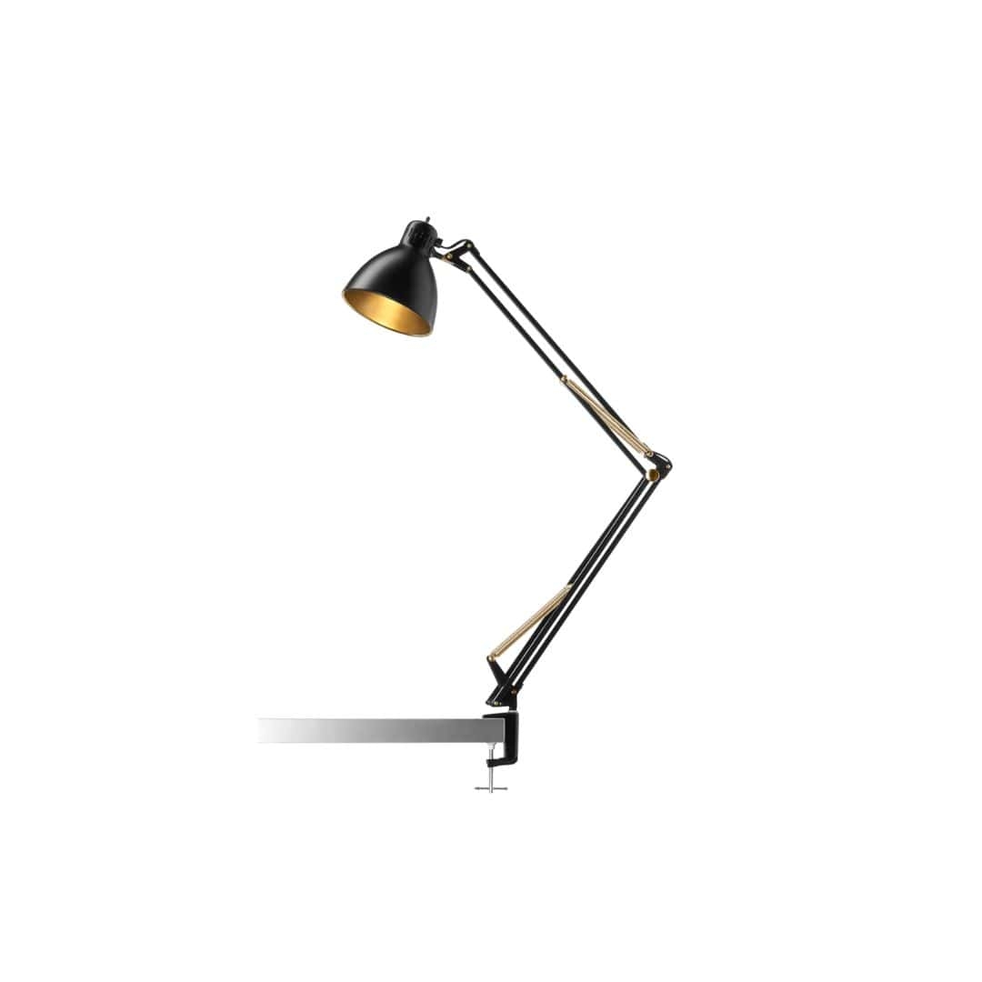 Archi T1 Junior Bordlampe Med Klemme Mat Sort   Guld Nordic Living