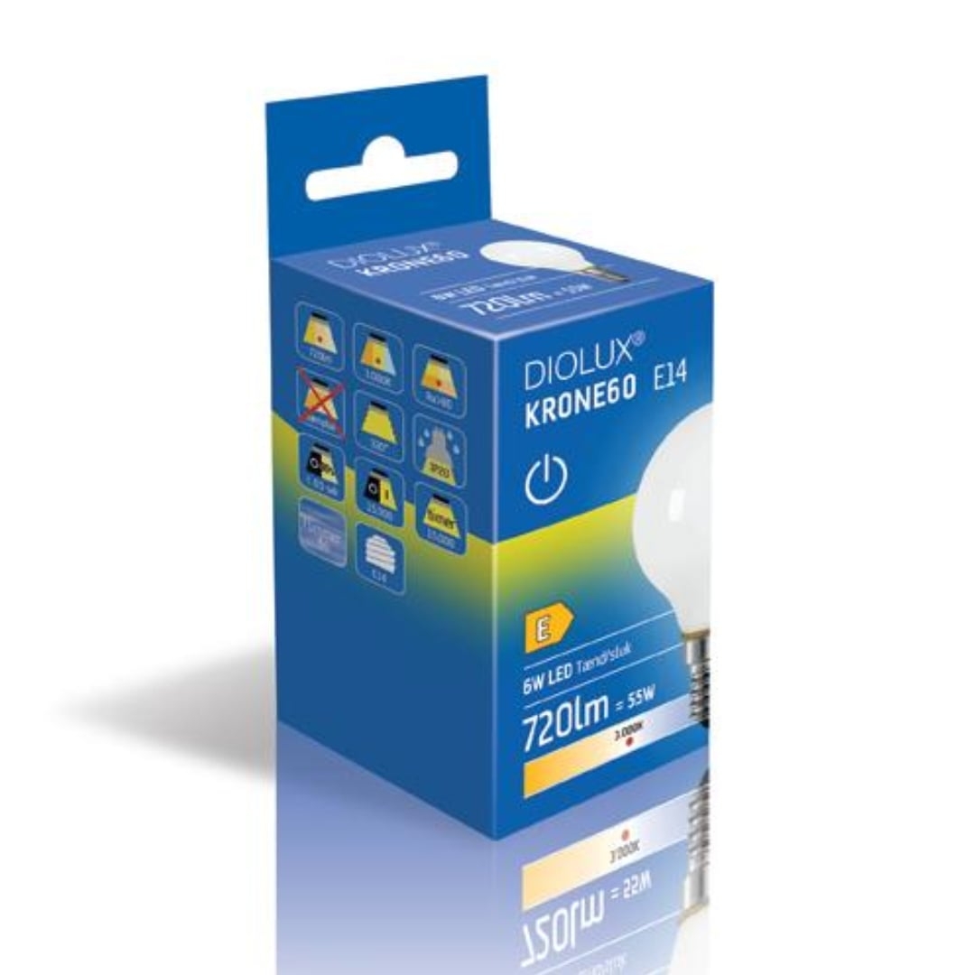 Diolux Krone60 6w 830 E14 720lm Tænd Sluk Gn