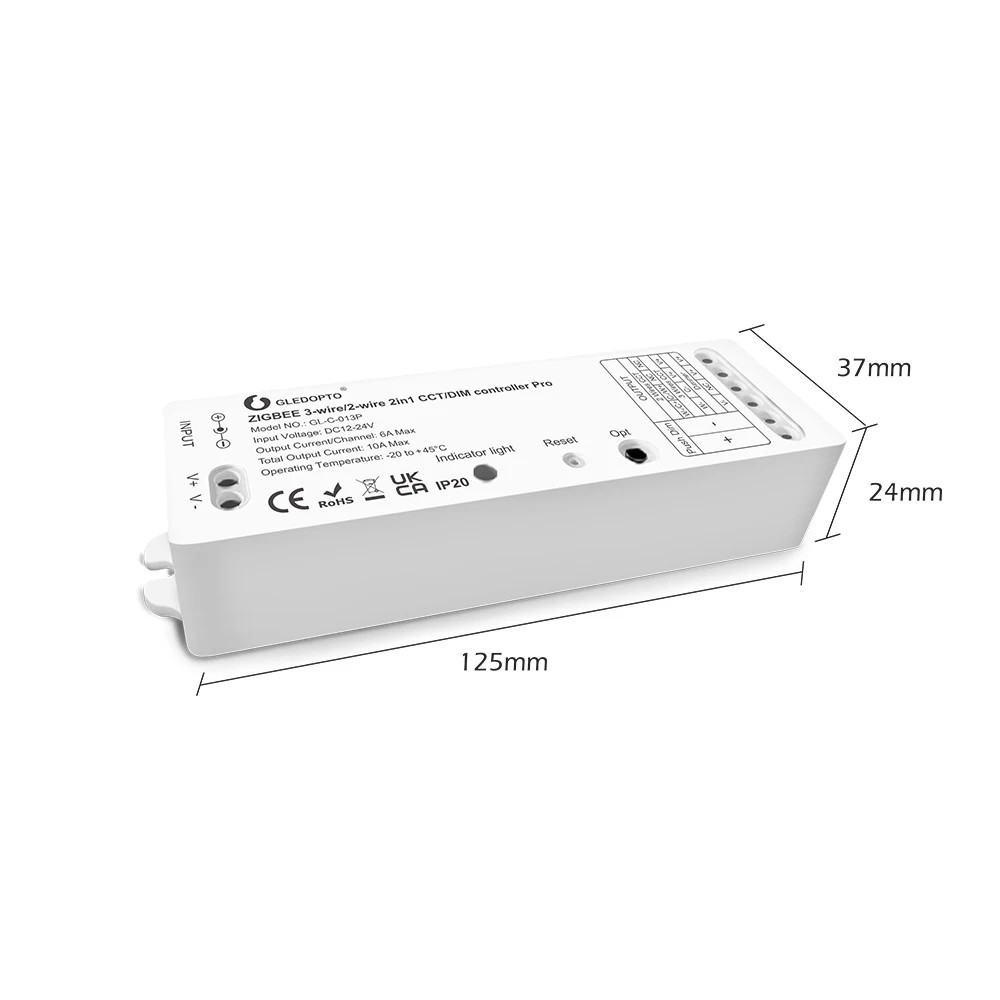 Gledopto Pro 2i1 Zigbee Controller Hue Kompatibel  Dæmper Cct  12v  120w  24v  240w