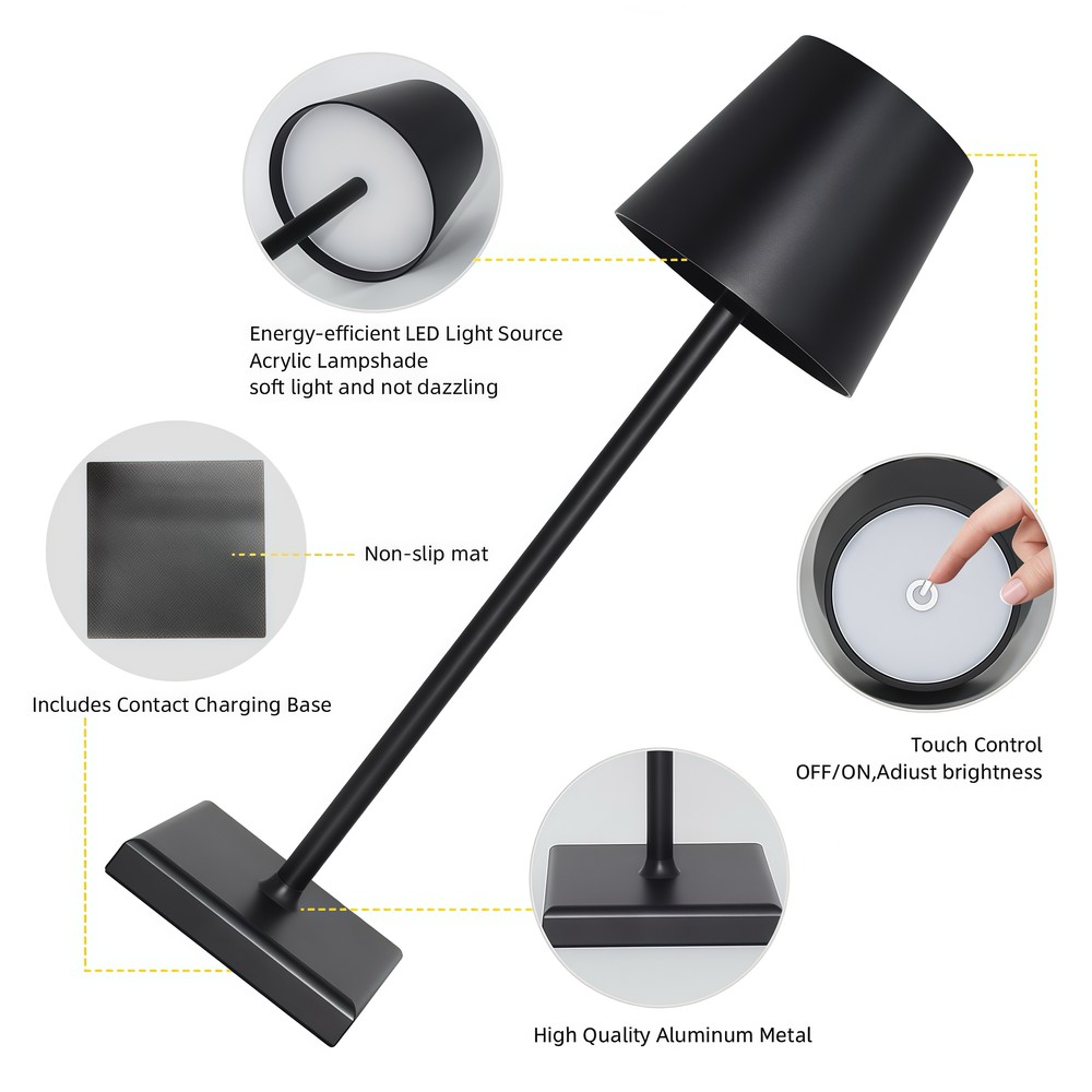 Led Bordlampe Med Trådløs Opladning Sort  Ip54 Inde Udendørs  Touch Dæmpbar Dæmpbar : Dæmpbar  Farve På Hus : Sort