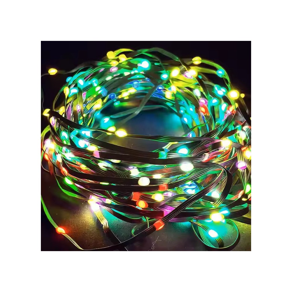 10    Rgbic Led Lyskæde 100 Led  Grøn Ledning  Fjernbetjening   Bluetooth  5v Usb