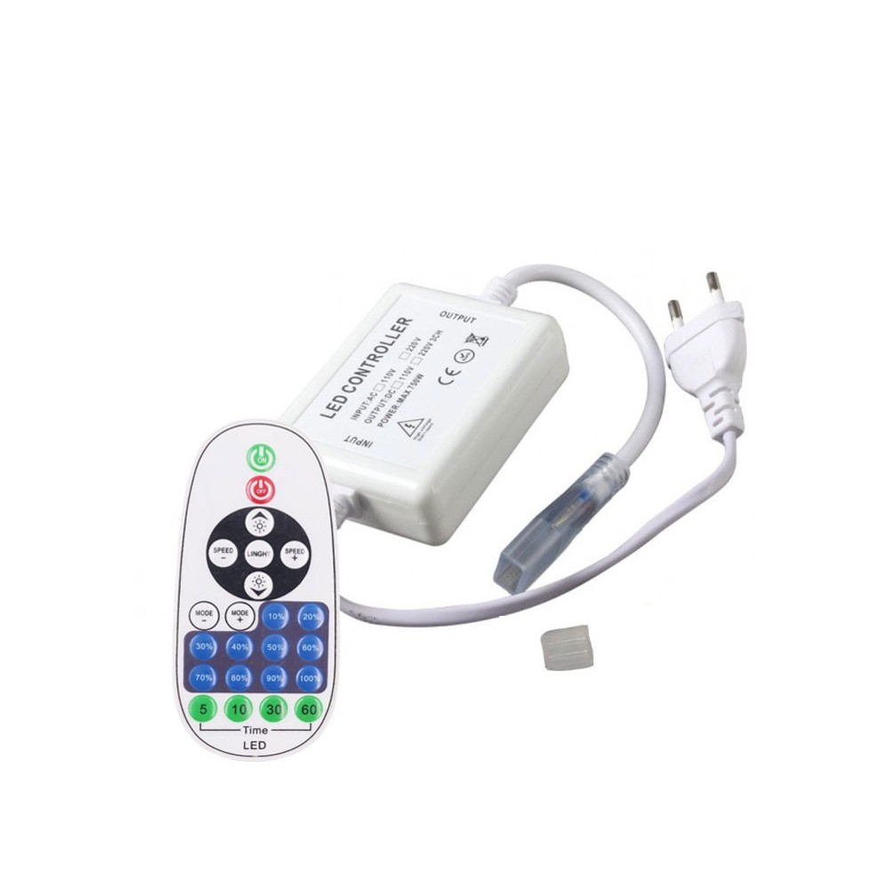 Rf Trådløs Timer Dæmper Med Fjernbetjening Inkl  Endeprop  Til 230v 8x16 Clip-on Neon Flex  Memory Funktion  Maks  50