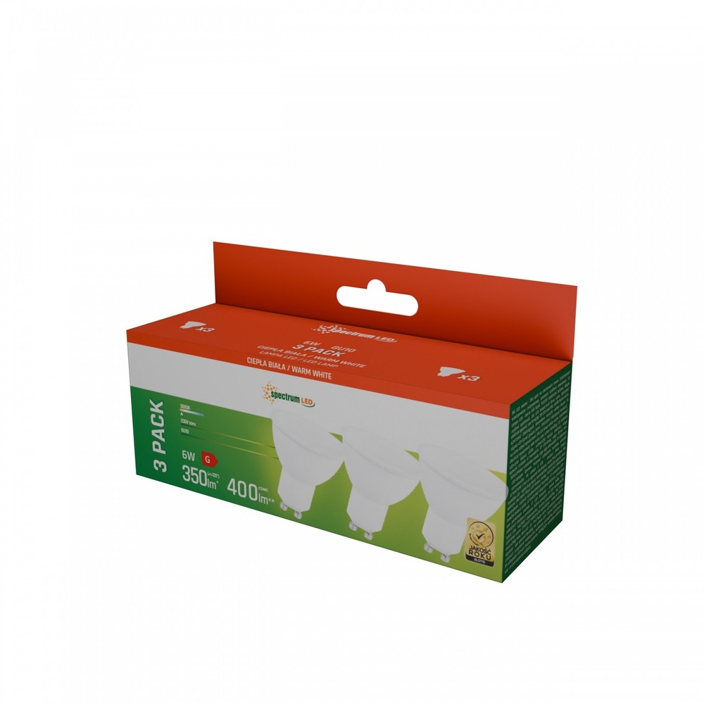 -pak Gu10 6w Led Spotpære Varm Hvid  Matteret  Hvid Plast  230v  Spectrum Dæmpbar : Ikke Dæmpbar  Kulør : Varm