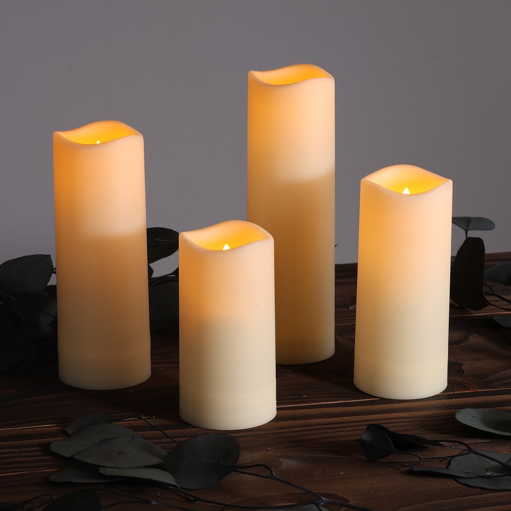 -pak Led Udendørs Bloklys  Inkl  Fjernbetjening  ø5 5cm Højde: 10 13 15 17cm  Batteri  Timerfunktion  Trådløs  Tåler Vand