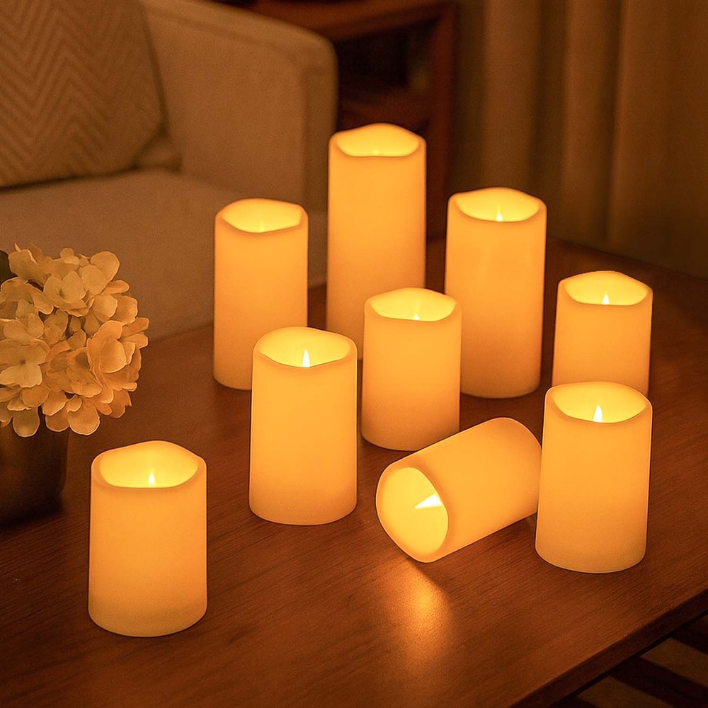 -pak Led Udendørs Bloklys  Inkl  Fjernbetjening  ø5 5cm Højde: 13 15 17 5cm  Batteri  Timerfunktion  Trådløs  Tåler Vand